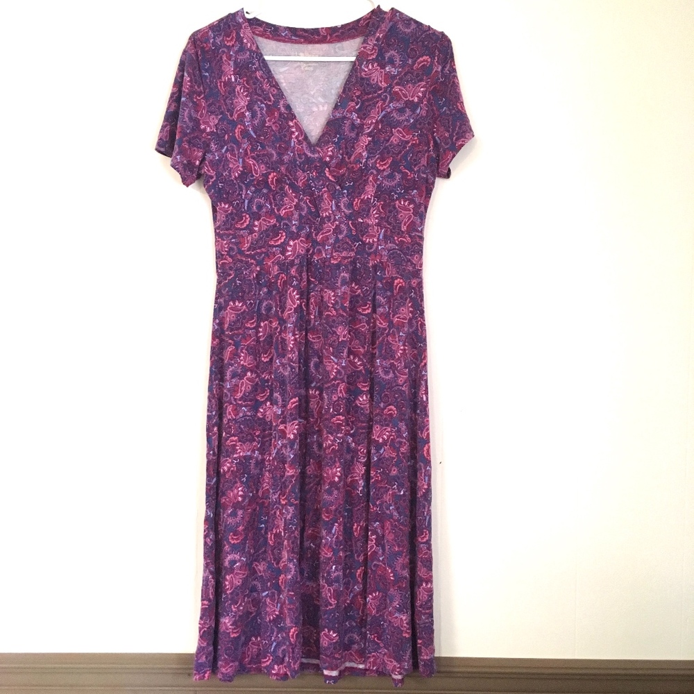 LL Bean Summer Knit Dress Short Sleeve Paisley